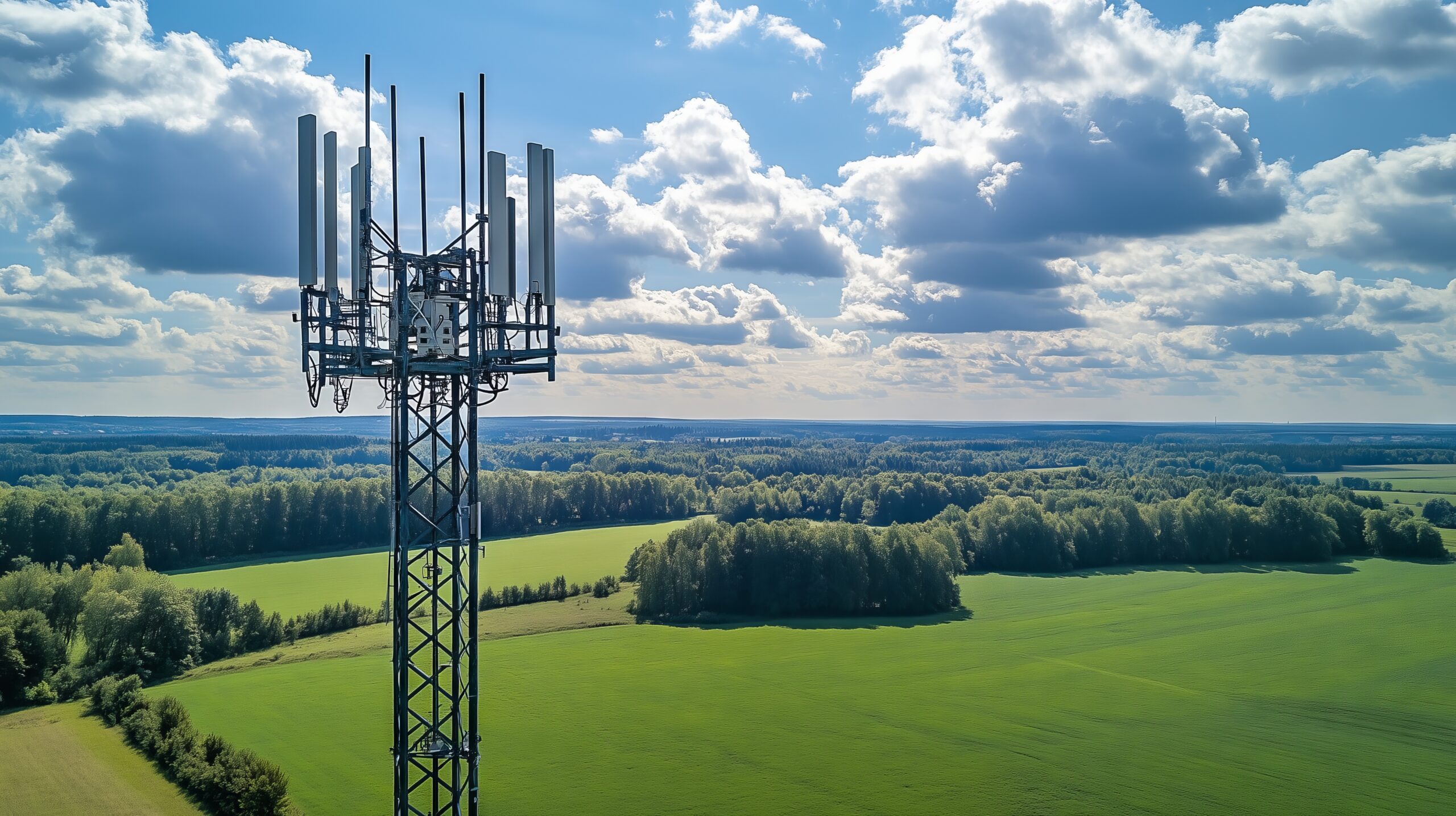 Telecommunication tower providing wireless network coverage in rural landscape
